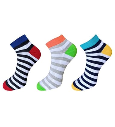 3_Pair Set Unisex Casual Cotton Striped Ankle Length Socks (Multicolor)-PID54084