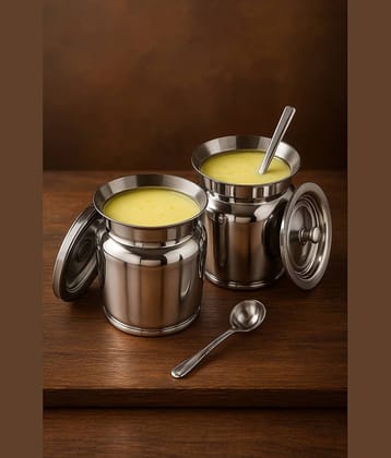STEEPLE Stainless Steel Silver Oil Container ( Set of 2 )