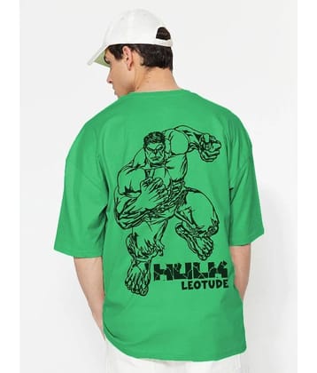Leotude Cotton Blend Oversized Fit Printed Half Sleeves Men's T-Shirt - Green ( Pack of 1 )