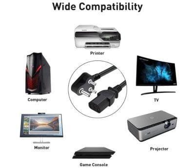 Champion Power Cord Cable 3-Pin for Desktop PCs, Printers, Monitors and SMPS (Black)