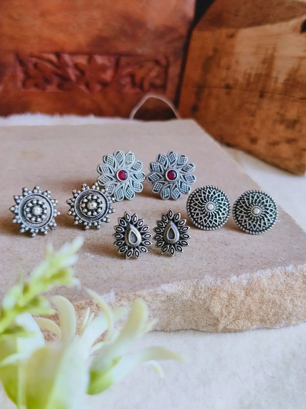 Tiny Oxidised Silver Studs for Casual Charm | Sarichka