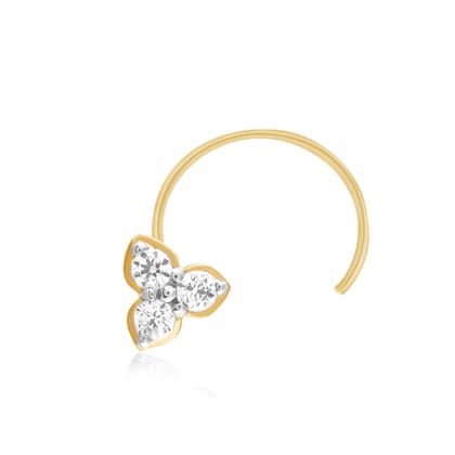 Senco Gold Tiny Floral Diamond Nose Pin (0.35 gram / 0.1 Ct / HI-SI / 14K Yellow Gold)