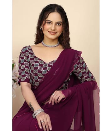 Gullak Georgette Printed Saree With Unstitched Blouse Piece ( Purple )