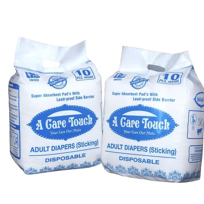 ACT Adult Diaper Taped Type Large (L) Size 10 Count | 38-60 inch Waist | Unisex Leak Proof Odour Lock Anti-Bacterial Breathable Diaper for Elderly Men Women | High Absorbency Incontinence Care (Pack of 2)