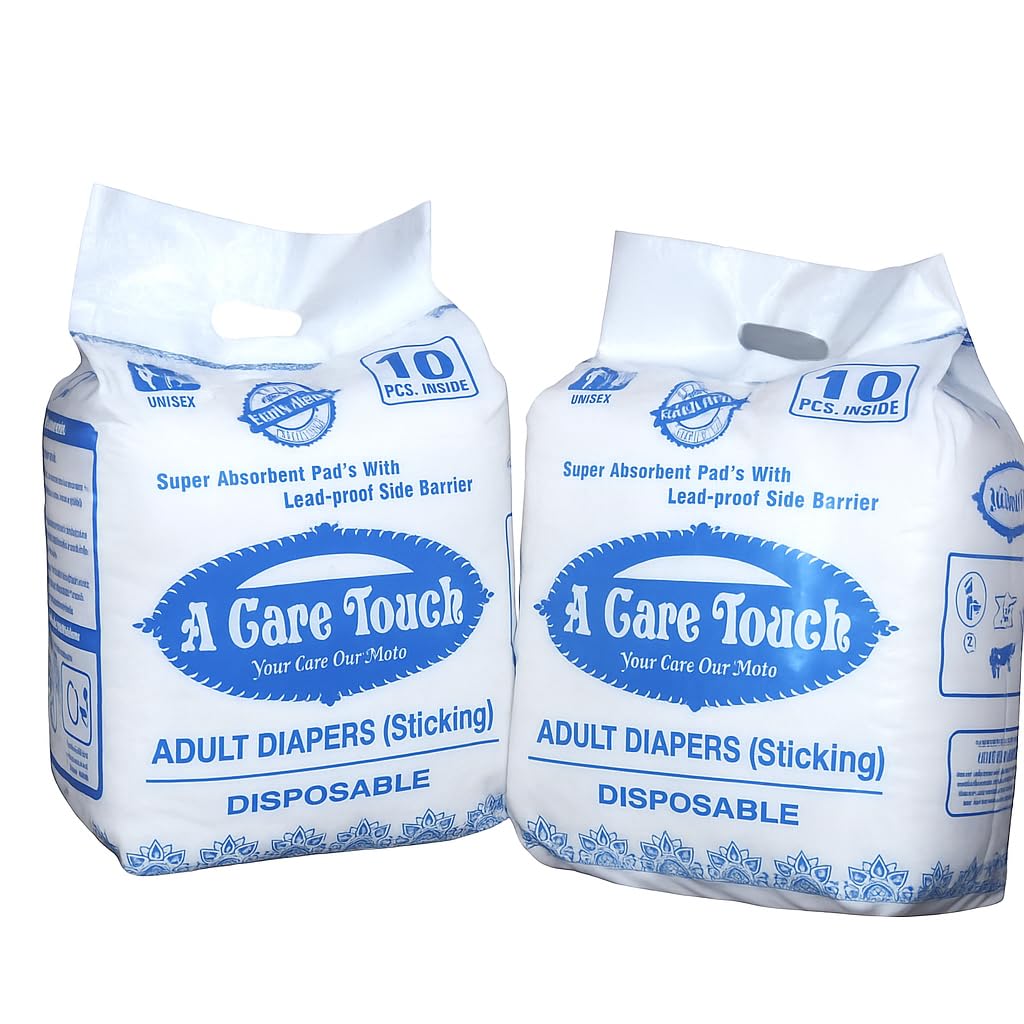 ACT Adult Diaper Taped Type Large (L) Size 10 Count | 38-60 inch Waist | Unisex Leak Proof Odour Lock Anti-Bacterial Breathable Diaper for Elderly Men Women | High Absorbency Incontinence Care (Pack of 2)