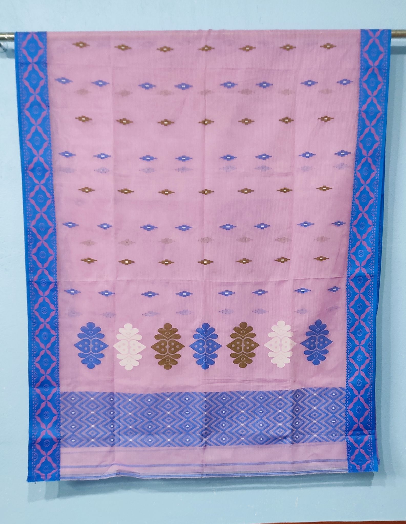 Premium Cotton Bengal Tangail Saree-Pink