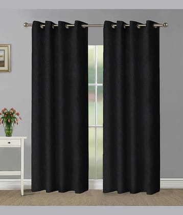 Home Candy Set of 2 Long Door Blackout Room Darkening Eyelet Polyester Black Curtains ( 274 x 120 cm )