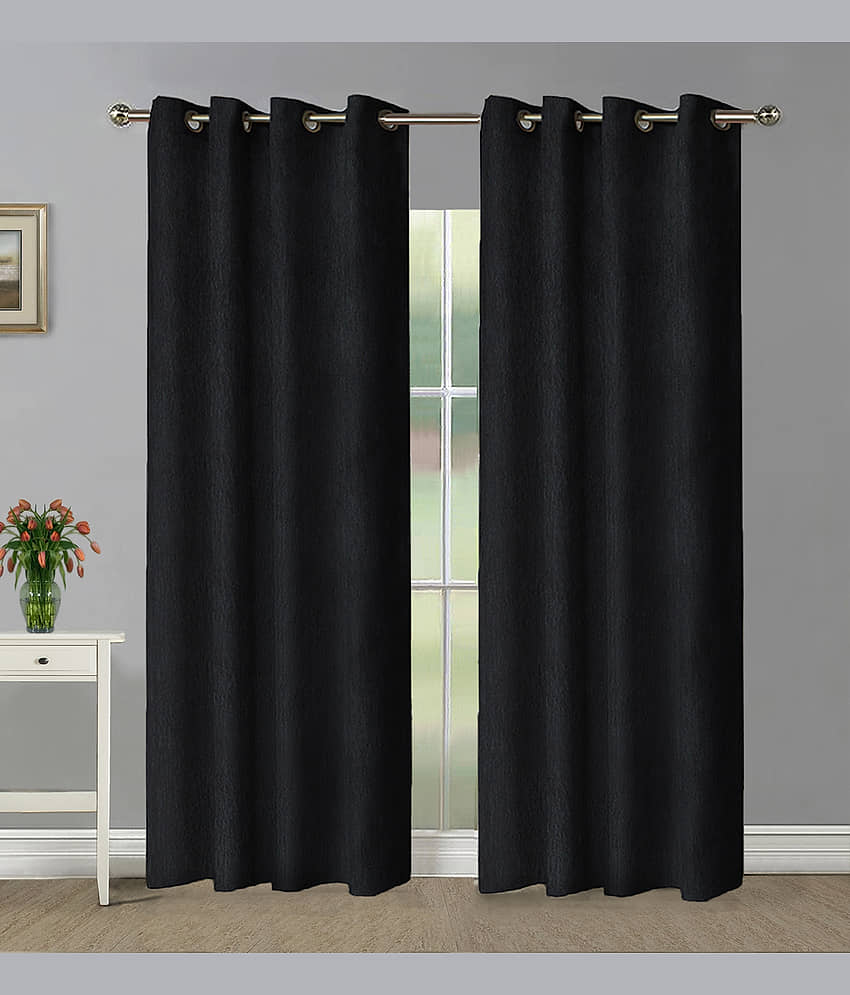 Home Candy Set of 2 Long Door Blackout Room Darkening Eyelet Polyester Black Curtains ( 274 x 120 cm )