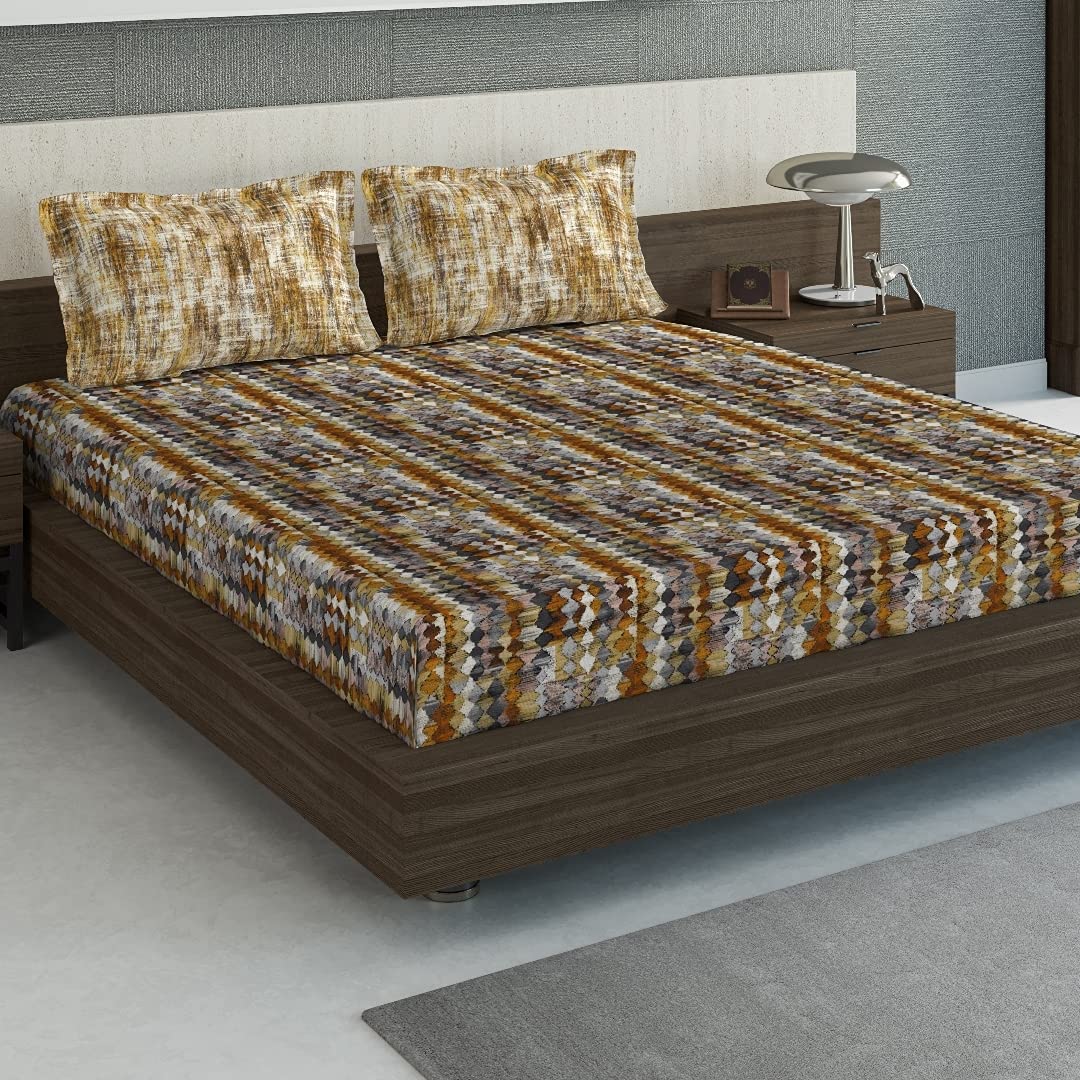 DDECOR - Evita Collection 100% Cotton Abstract Pattern 115TC Super King Bedcover |274 CM X 274 CM| with 2 pillow Covers - Orange