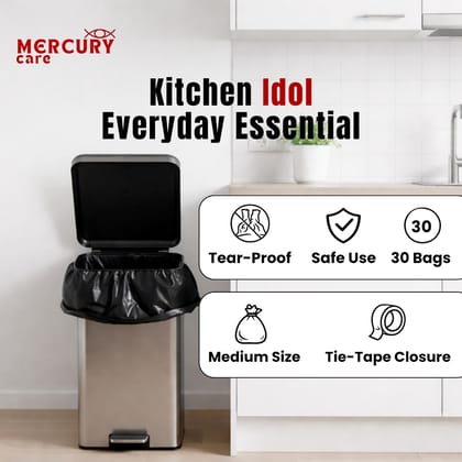 Mercury Care Garbage Bags | Home, Office & Kitchen Waste Liners | Leak-Proof, Tear-Resistant | 19 x 21 Inches - Medium | Black
