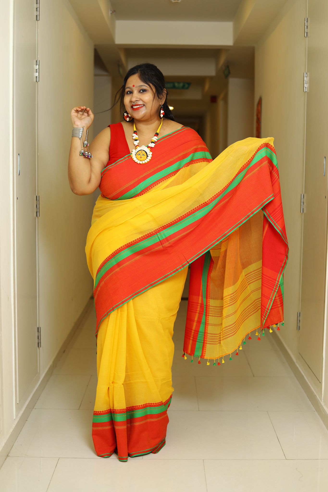 Ratika-Handloom Cotton / Cotton by Cotton / Red and Yellow