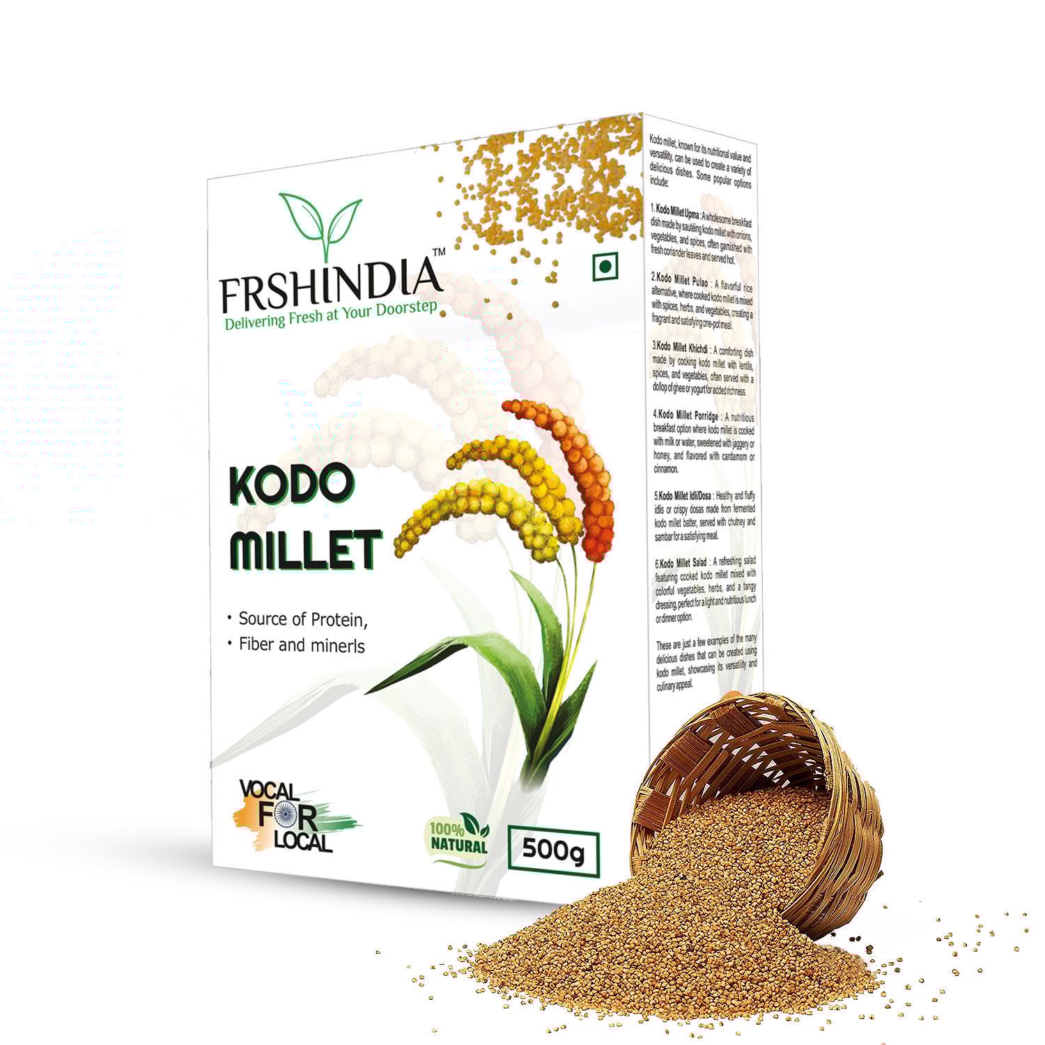 FrshIndia Kodo Millet - Premium Gluten-Free Whole Grain Superfood - Rich In Fiber & Nutrients - Ideal For Healthy Recipes & Cooking, 500 gm