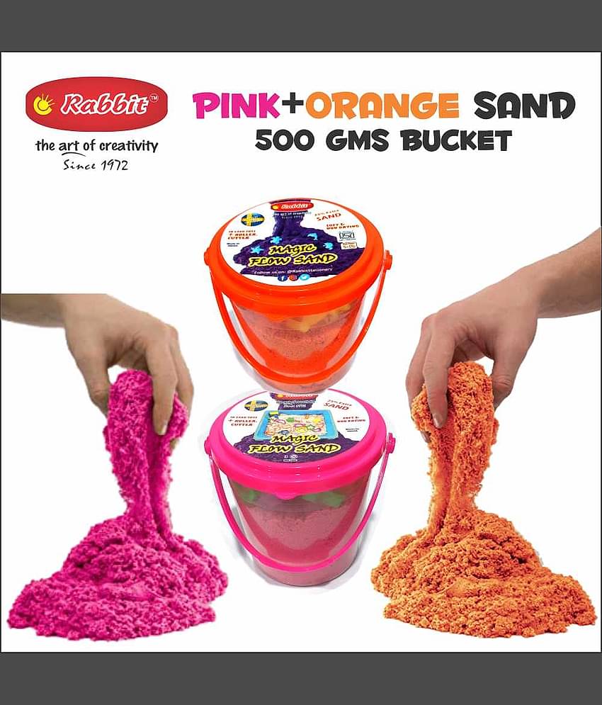 Rabbit 1Kg Magic Flow Sand Buckets Pack of 2 For Kids.(Pink-Orange)