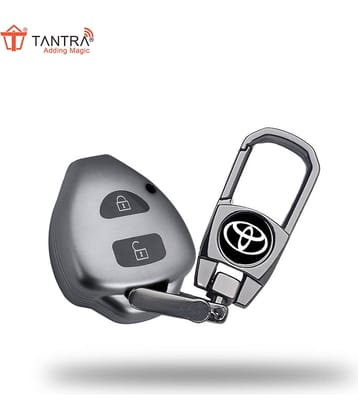 TANTRA TPU Key Cover and Metal Keychain Compatible for innova, Fortuner  2 Button Smart Key (Grey)