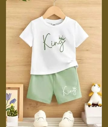 CUTEVIBE Pack of 1 Unisex for Baby Cotton Blend T-Shirt & Shorts ( White )