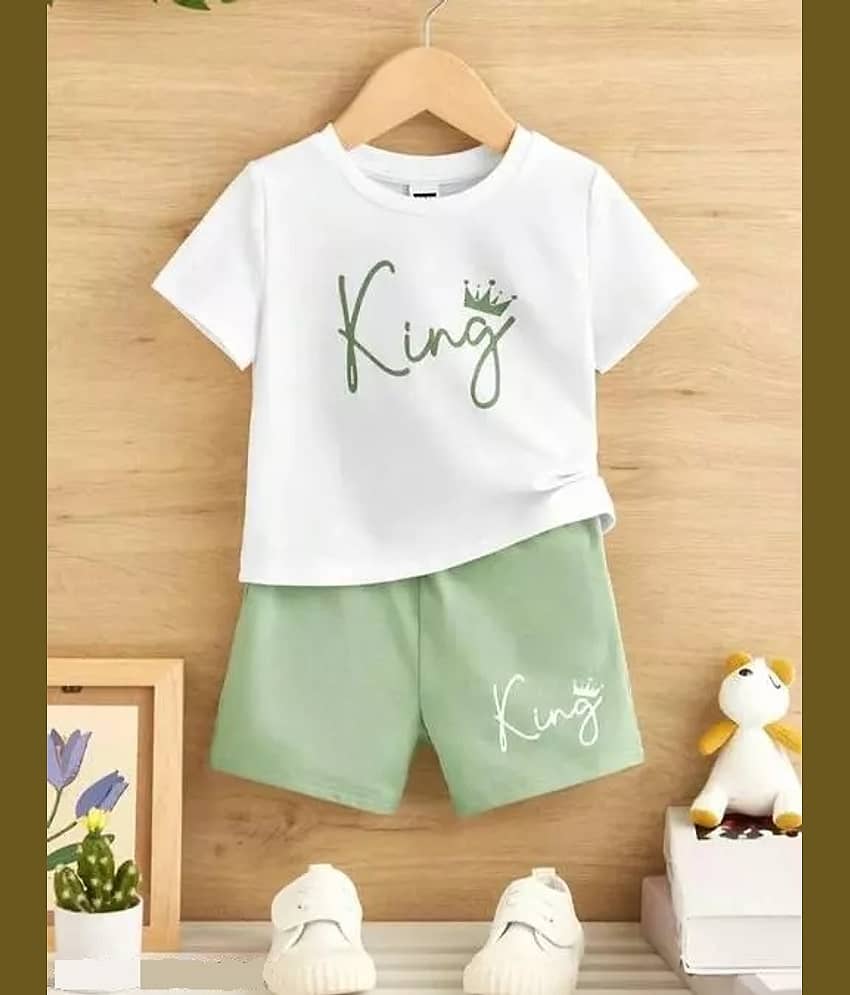 CUTEVIBE Pack of 1 Unisex for Baby Cotton Blend T-Shirt & Shorts ( White )