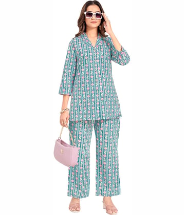 SIMMU Women Printed Top With Palazzos Co-Ord Set ( Blue )