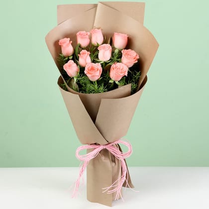 10 Pink Roses In Brown Paper 10 Pink Roses In Brown Paper