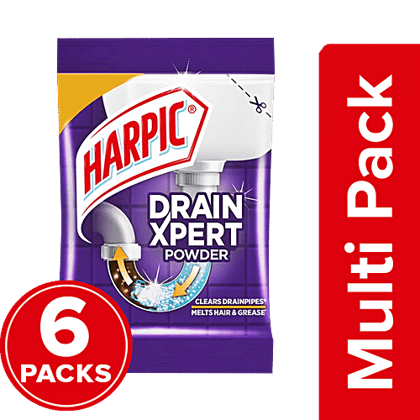 Harpic Drain Xpert Drain Cleaning Powder - For Washbasins, Sinks, Bathrooms, 6 x 50 g Multipack