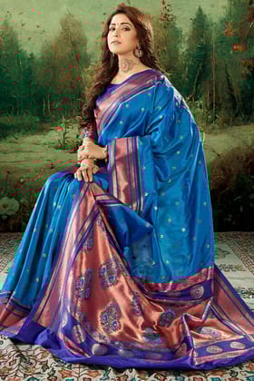 French Blue Paithani Silk Saree