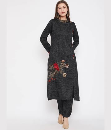 zigo Woollen Embroidered Kurti With Palazzo Women's Stitched Salwar Suit - Black ( Pack of 1 )
