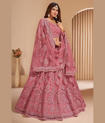 Keyura Peach Super Net Unstitched Semi Stitched Lehenga Single