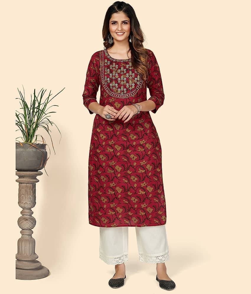 Vbuyz Red Cotton Straight Kurti - Single