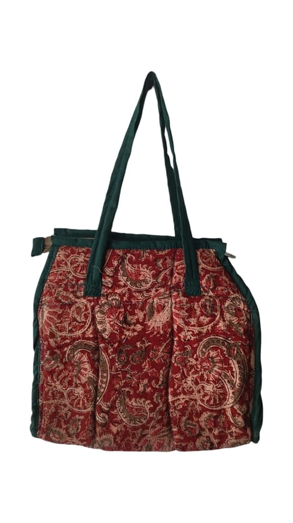KALANKARI Red and Green Floral Print Handbag