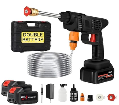 (Double Battery) Cordless Portable Wireless Pressure Washer Gun| High Pressure Water Gun for Car Wash and Bike Cleaning with Adjustable Nozzle and 5M Hose Pipe (Double Battery) Cordless Portable Wireless Pressure Washer Gun| High Pressure Water Gun for Car Wash and Bike Cleaning with Adjustable Nozzle and 5M Hose Pipe