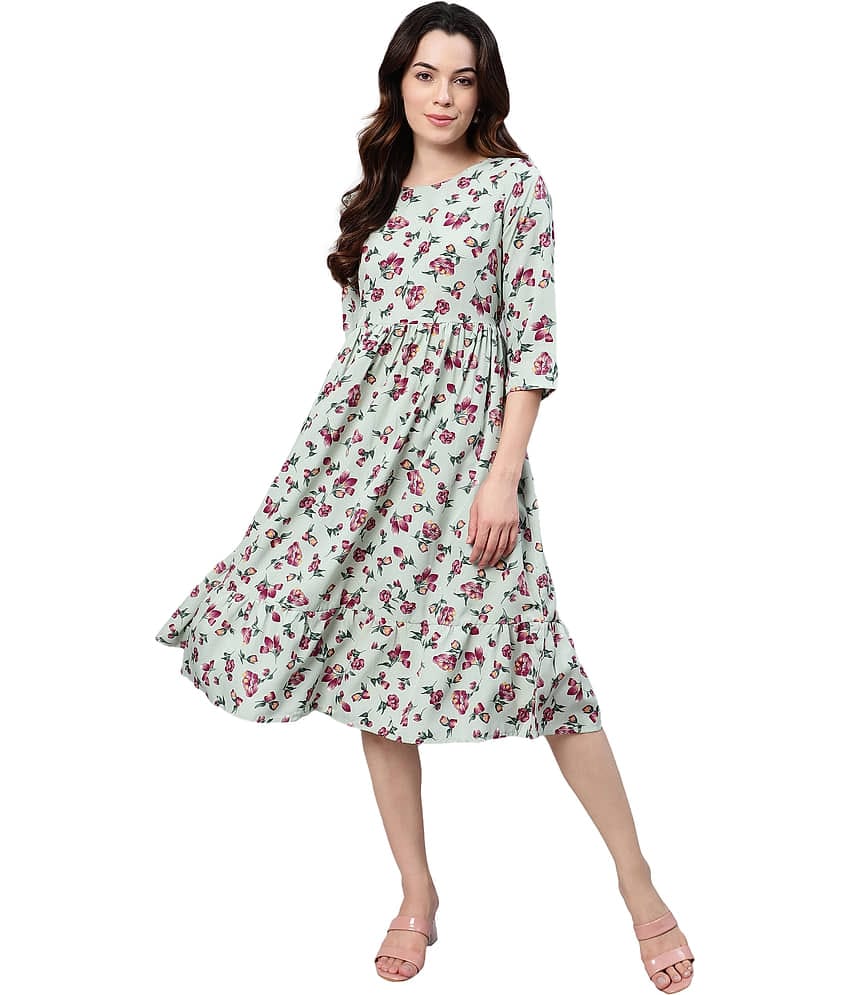 Flamboyant Women Cotton Blend Printed Fit & Flare Dress ( Blue )