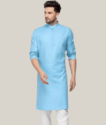 YUG ART Sky Blue Cotton Blend Men's Regular Kurta ( Pack of 1 )