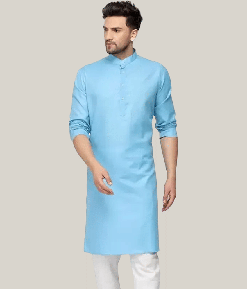 YUG ART Sky Blue Cotton Blend Men's Regular Kurta ( Pack of 1 )