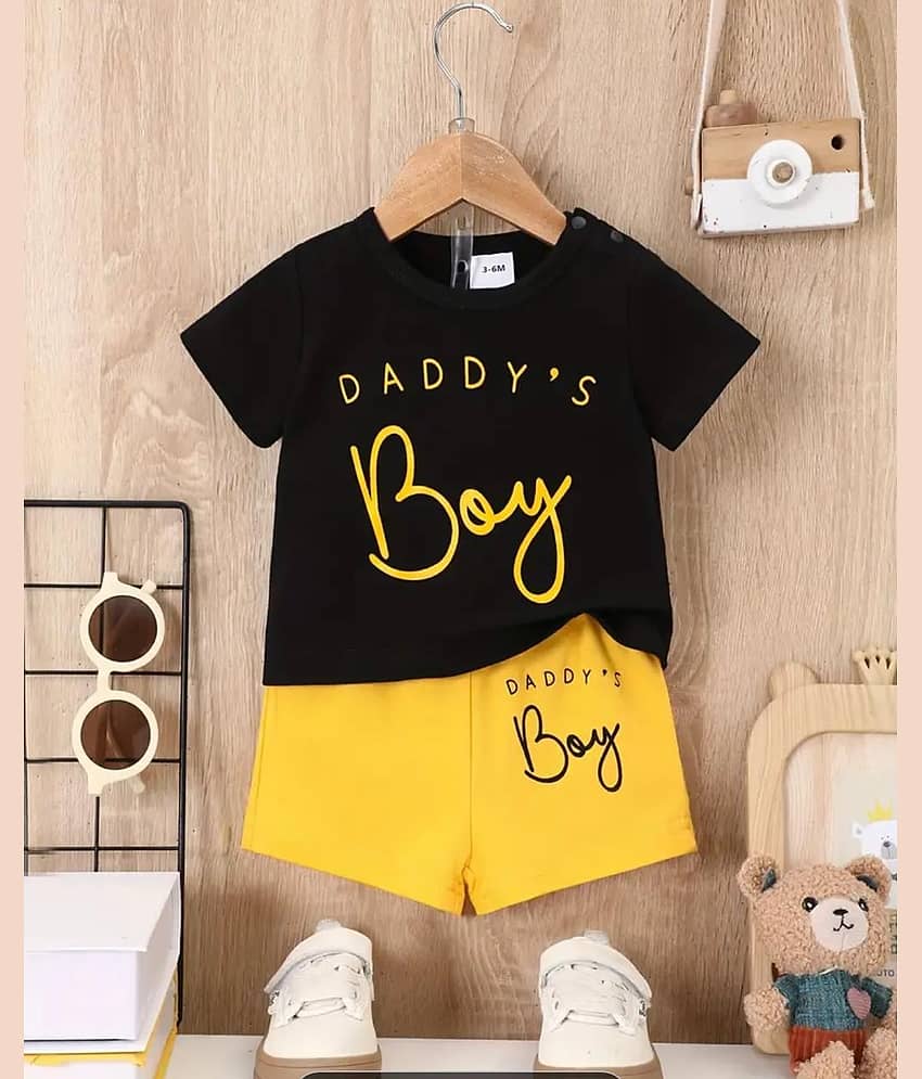 MUSNAH GARMENTS Pack of 1 Boys Cotton T-Shirt & Shorts Set ( Black )