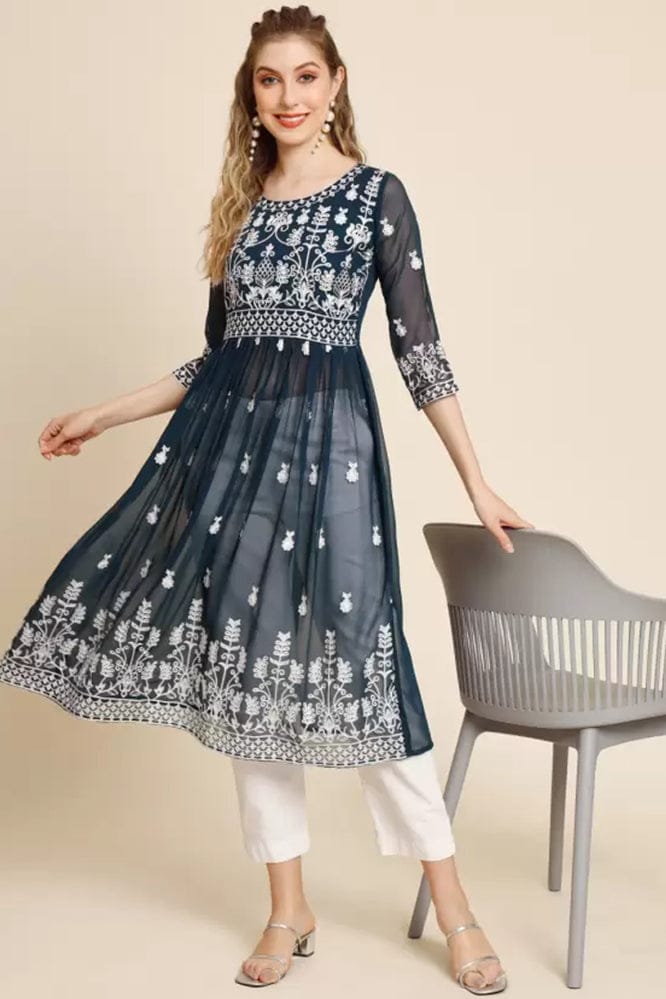 Teal embroidered tunic dress
