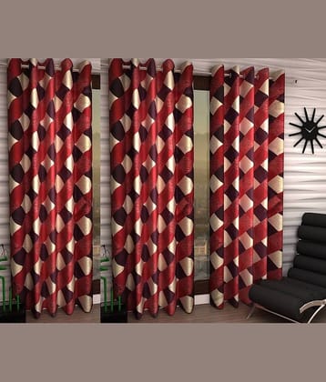 N2C Home Floral Semi-Transparent Eyelet Curtain 7 ft ( Pack of 3 ) - Red