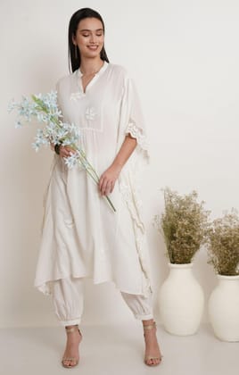 Off White Embroidery Kaftan-S / Off White