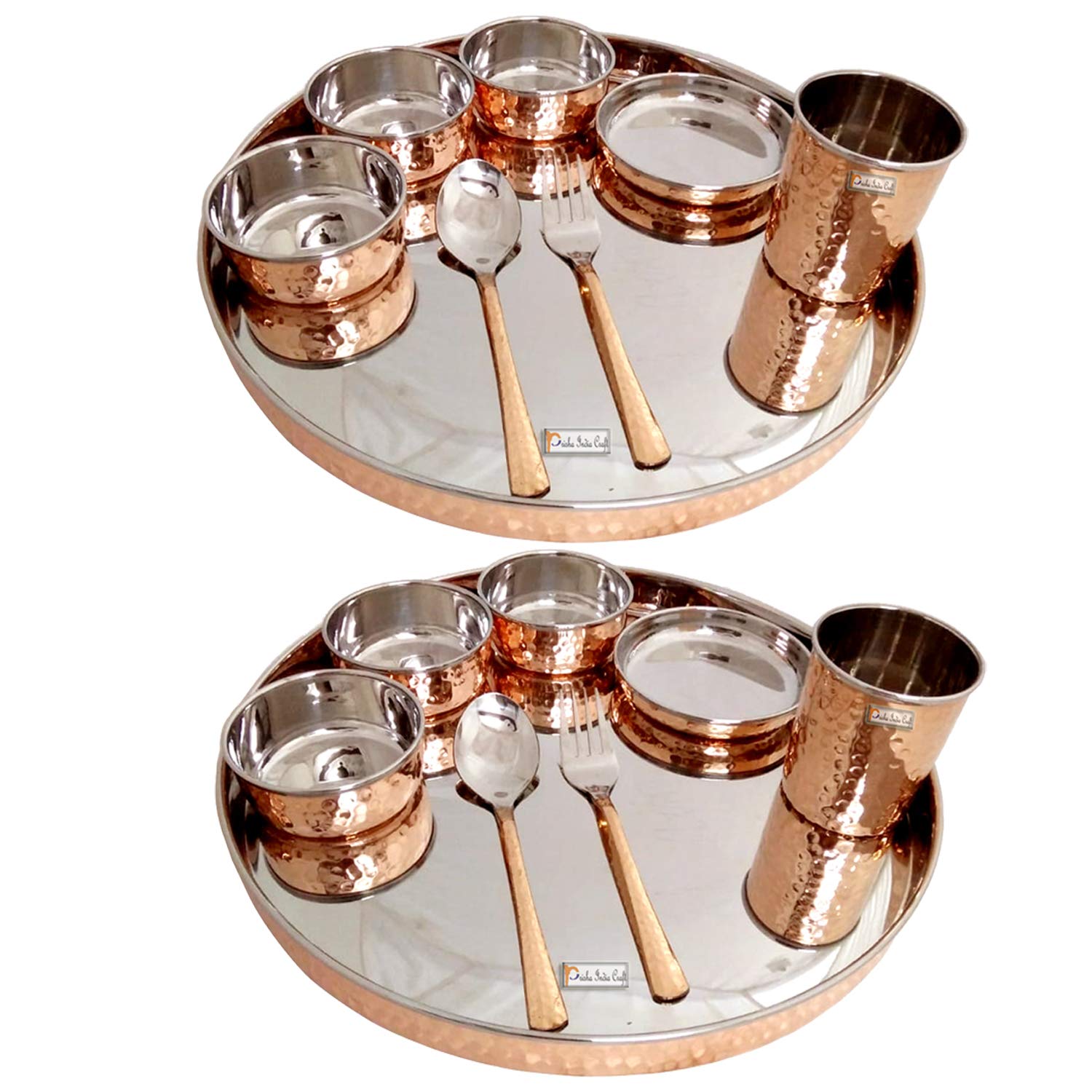 Prisha India Craft Traditional Stainless Steel Copperware Dinner Thali Set  Service for 2