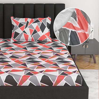 Triangle Red and Grey Print Single Fitted Bedsheet-Single / Winter Red / EM4014-FSB