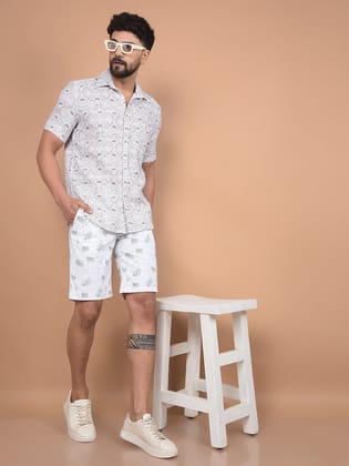 Beige Printed 100% Cotton Shirt-M / Beige