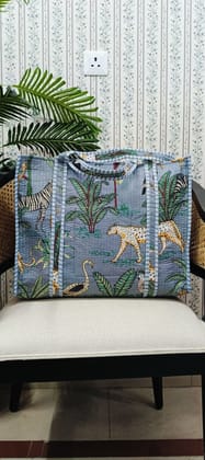 Handblock Printed Quilted Tote Bag without zip/button 17x18x 6 inches