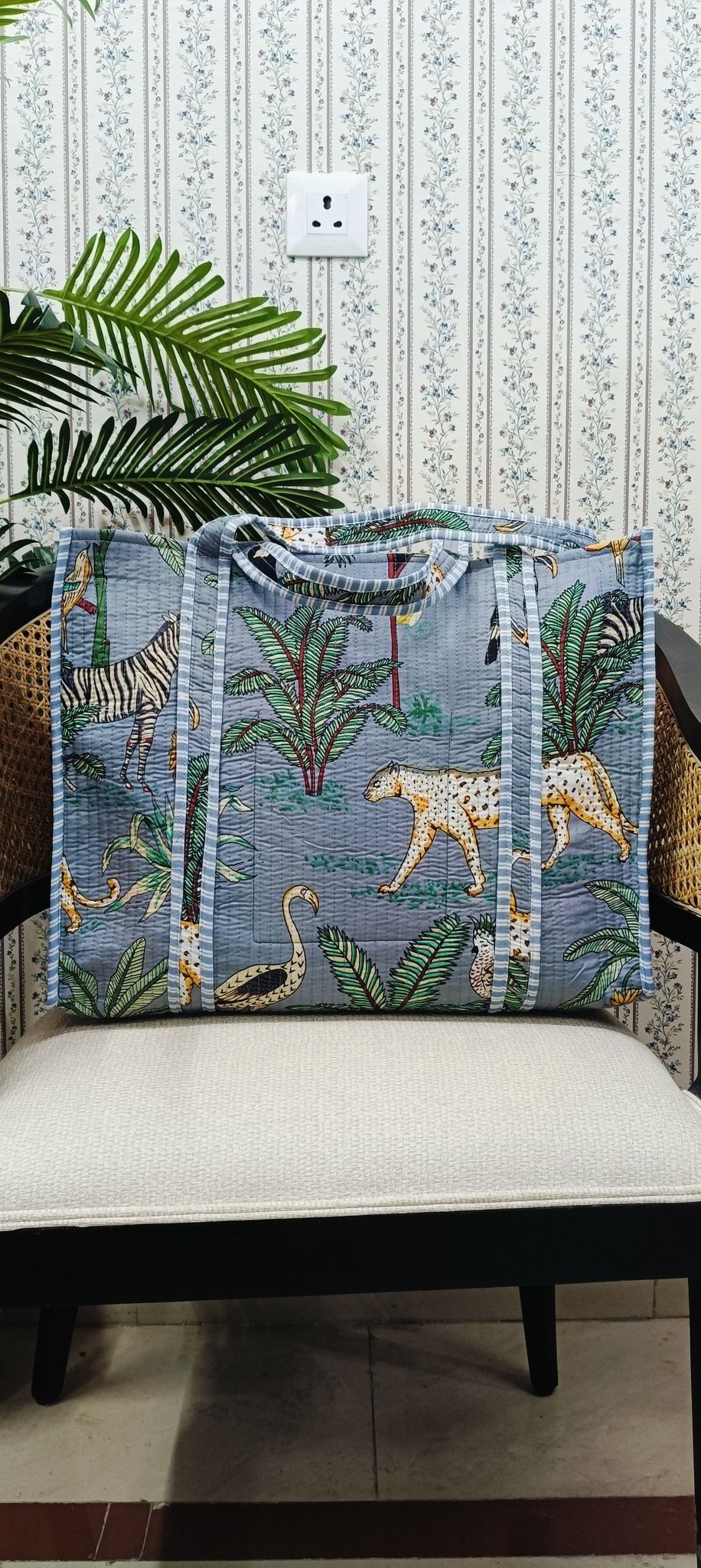 Handblock Printed Quilted Tote Bag without zip/button 17x18x 6 inches
