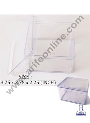 Cake Decor Transparent Acrylic Dessert Square Tub With Lid ( Pack of 12 )