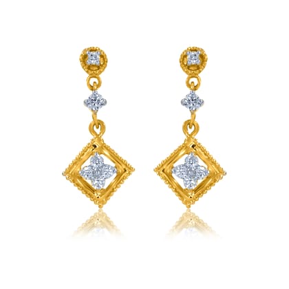 Senco Gold Swing of Blossom Diamond Drop Earrings (1.88 gram / 0.21 Ct / GH-VVS-VS / 14K Yellow Gold)