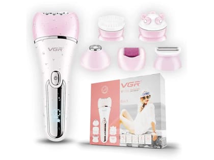 VGR V-733 Professional 6 in 1 Lady Care Grooming Set Cordless Epilator (Pink, White)