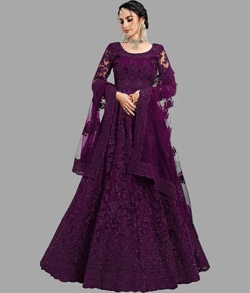 JULEE Women Net Flared Semi Stitched Ethnic Gown ( Magenta )