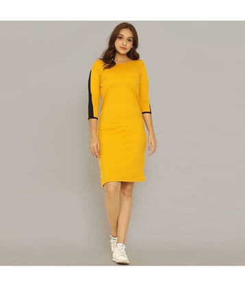 QuaClo Women Cotton Bodycon Dress ( Yellow )