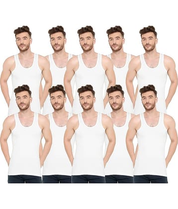 INNERO Pack of 10 Cotton Basic Vest For Men ( White )