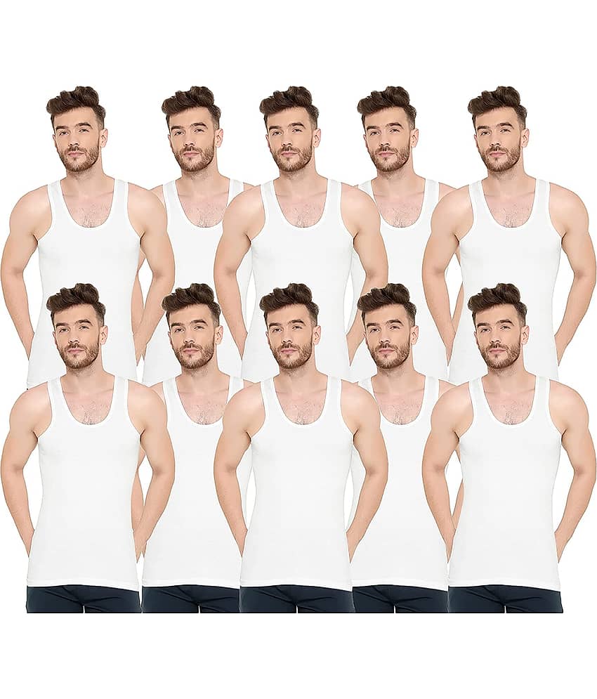 INNERO Pack of 10 Cotton Basic Vest For Men ( White )