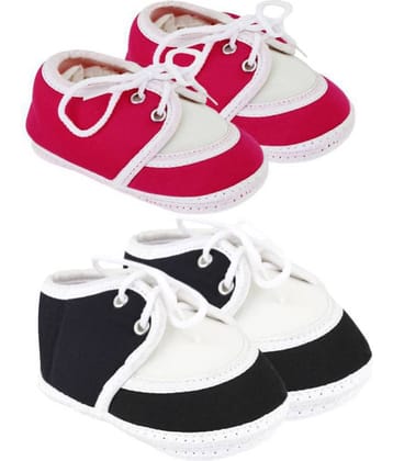Neska Moda Pack Of 2 Baby Infant Soft  Black and Pink Booties For Age Group 0 To 12 Months