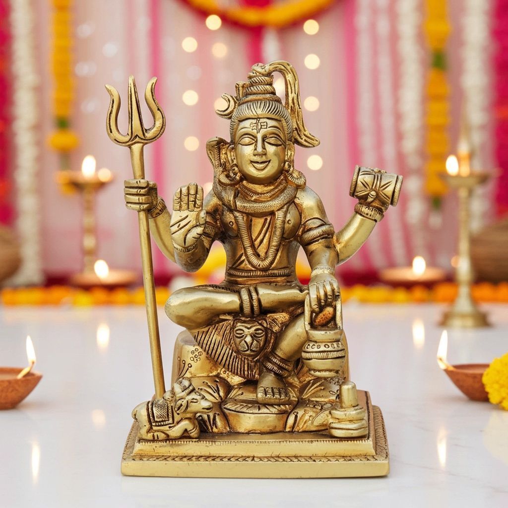 Brass Shiv Ji God Idol - Handcrafted Religious Statue, Height : 6 Inch (BSMAS1340 C)